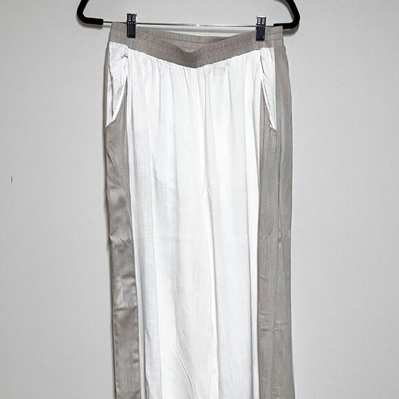 Le Lis Cream Beige Color block Wide Leg Flowy Pants Womens Sz M - Picture 7 of 9